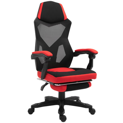 Gamingstoel – Gamestoel – Bureaustoel – Game Chair – Gamestoel – Ergonomisch Design – Verstelbare Hoogte Met Voetsteun – Polyester Zwart/Rood 58x63x112-122 cm