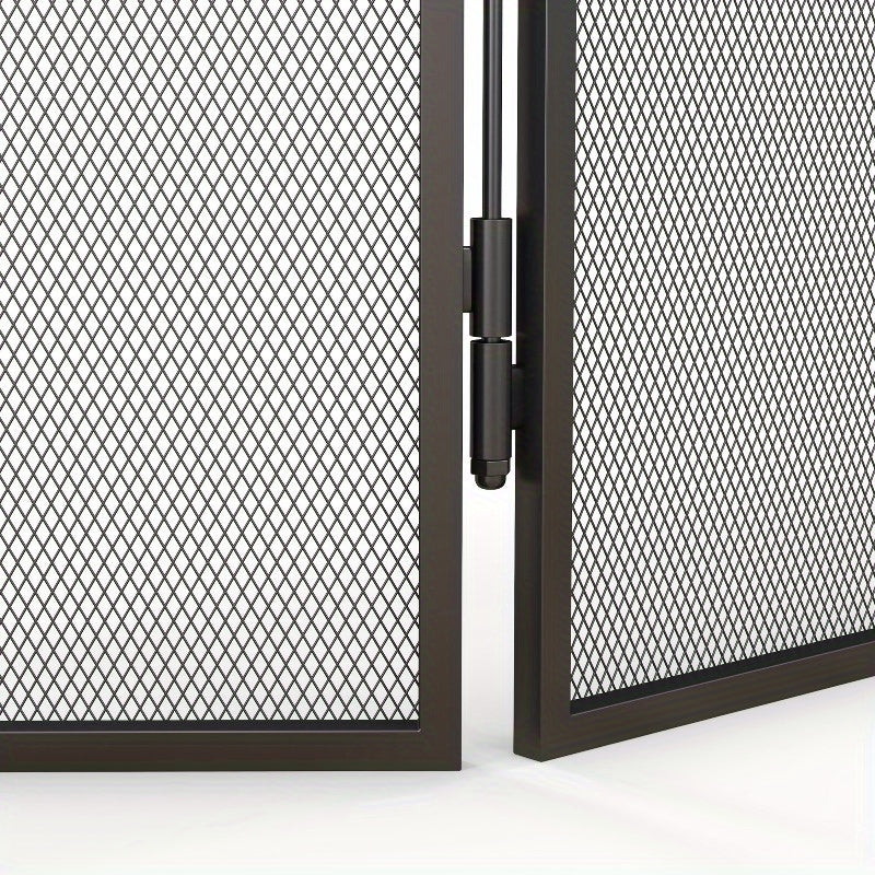Haardscherm – Openhaard scherm – Vuurhaard beveiliging – Houtkachel afscherming – Glasvuurhaard scherm – Vouwbaar 96x56 cm – Hittebestendige glasdeuren & Mesh Achterpaneel