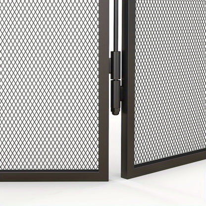 Haardscherm – Openhaard scherm – Vuurhaard beveiliging – Houtkachel afscherming – Glasvuurhaard scherm – Vouwbaar 96x56 cm – Hittebestendige glasdeuren & Mesh Achterpaneel