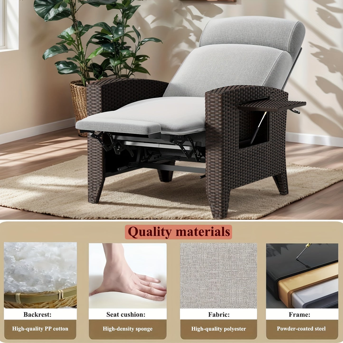 Loungestoel – Loungebank – Tuinstoel – Relaxstoel – Rotan Stoel – Grijs Met Inklapbare Tafel – Memory Foam Kussen – Verstelbare Rugleuning