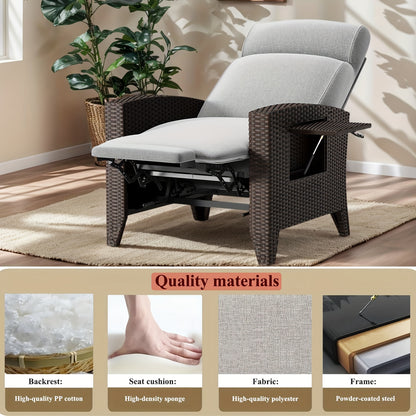 Loungestoel – Loungebank – Tuinstoel – Relaxstoel – Rotan Stoel – Grijs Met Inklapbare Tafel – Memory Foam Kussen – Verstelbare Rugleuning