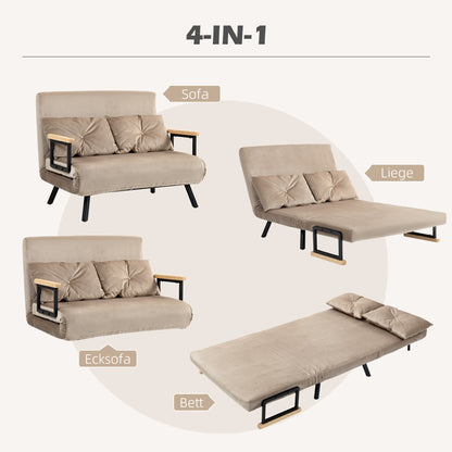 Slaapstoel – Slaapzetel – Logeerstoel – Bedstoel – Campingstoel – Met Houten Armleuningen – Stevig Metalen Frame – Max 120 kg – Lichtbruin – Compact 102x73x81 cm