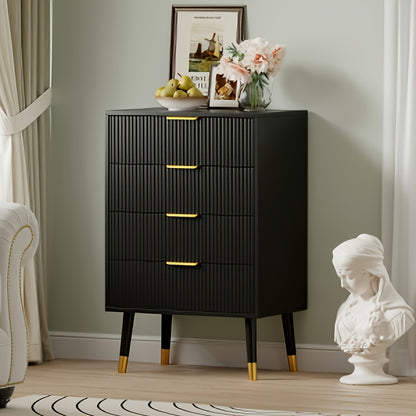 Ladekast – Ladenkast – Kommode – Opbergkast – Dressoir – Zwart – Gouden Poten & Handgrepen – 4 Ruime Lades – Stevig Hout & Metaal