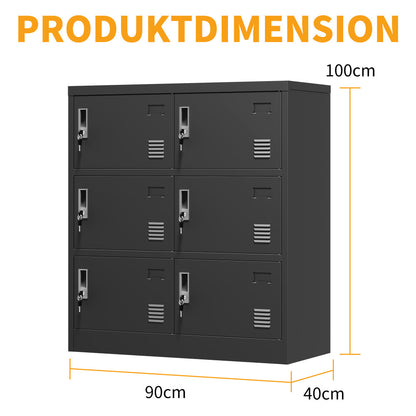 Metalen Opberglade – Lockerkast – Opbergkast – Veiligheidskast – Kluis – Zwart – 6 Deuren Met Kaartslot – Robuust Metaal 100x90x40 cm