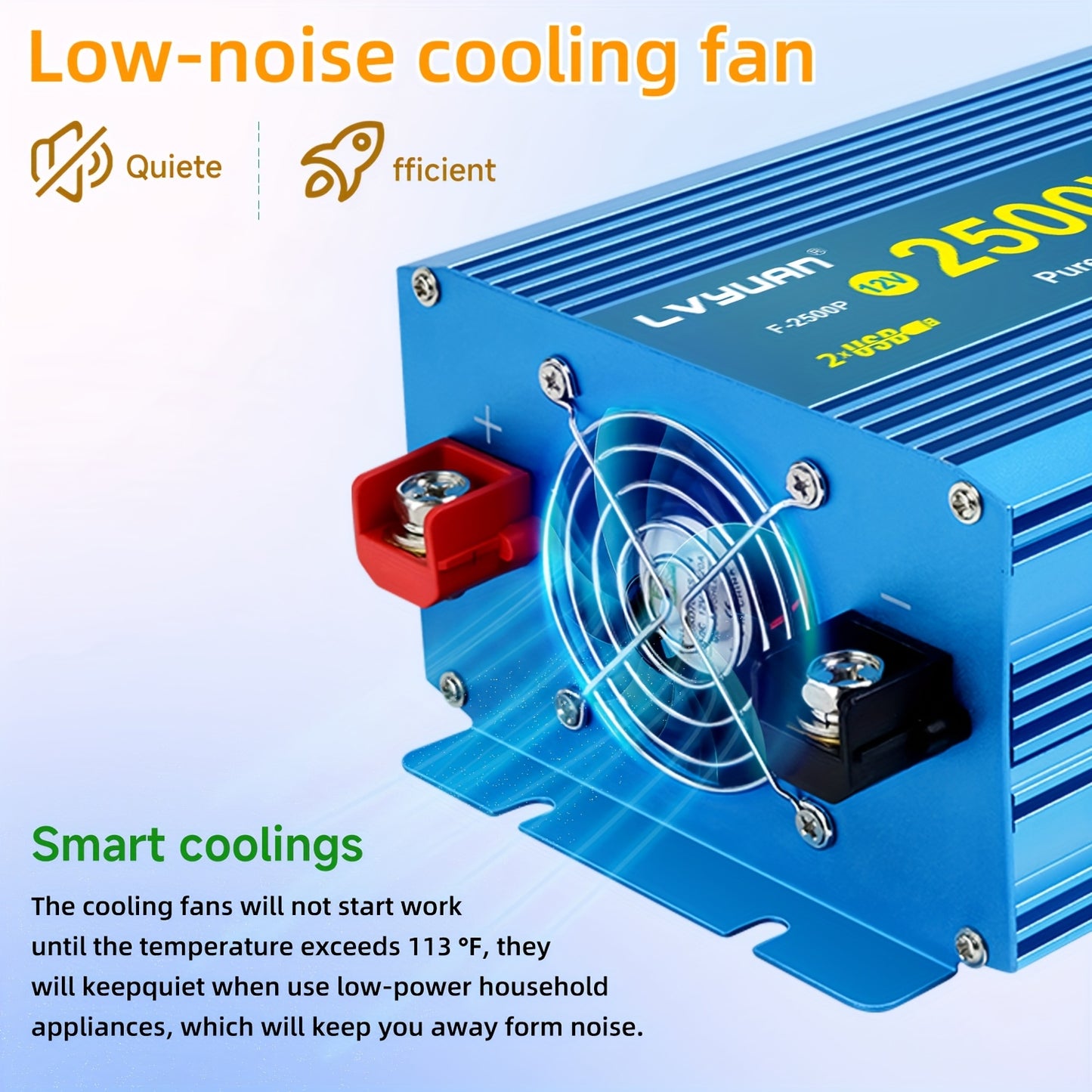 LVYUAN Pure Sine Wave Power Inverter 2500 Watt/5000W (Peak) 12V DC to 220V AC Converter, 2 AC Outlets Car Inverter with LCD Display for Car Boat Truck RV Solar Power Travel Camping, Portable Power Supply, Lightweight Design,