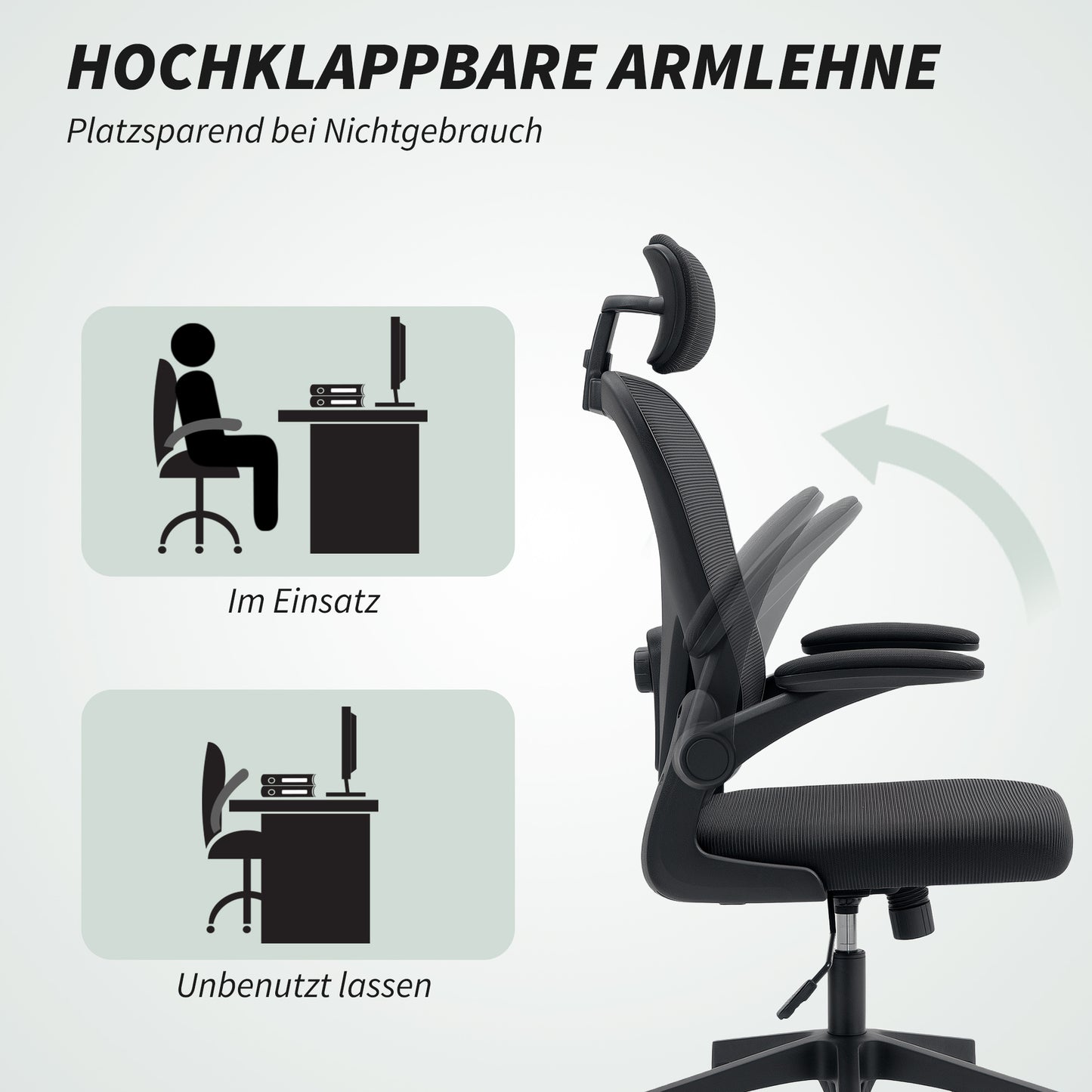Ergonomische bureaustoel – Comfortabele werkstoel – Office chair – Desk chair – Zwarte bureaustoel – Verstelbare lendensteun – Opklapbare armleuningen