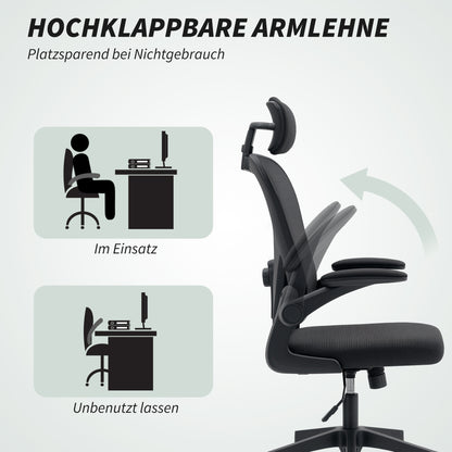 Ergonomische bureaustoel – Comfortabele werkstoel – Office chair – Desk chair – Zwarte bureaustoel – Verstelbare lendensteun – Opklapbare armleuningen