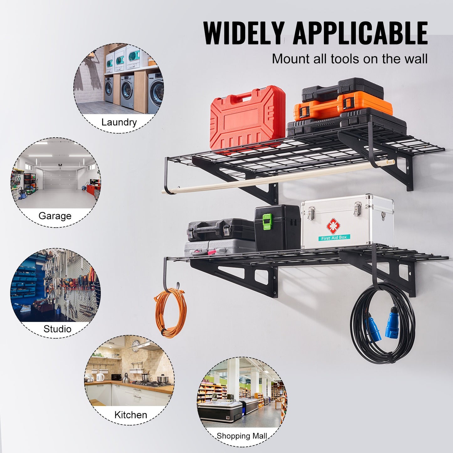 Wandplanken Garage – Werkplaatsplanken – Opbergplanken – Stellingplanken – Heavy Duty Garage Wandplanken – 2 Stuks – Draagkracht 500 kg – Koolstofstaal Mat
