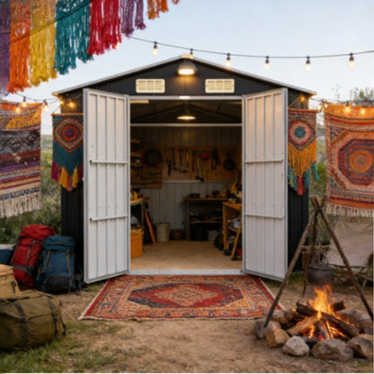 Tuinberging – Tuinschuur – Tuinhuis – Berging – Opslagunit – Gegalvaniseerd Staal – Compact 205x129x183 cm – Dubbele Schuifdeuren – Ventilatieluiken – Antraciet