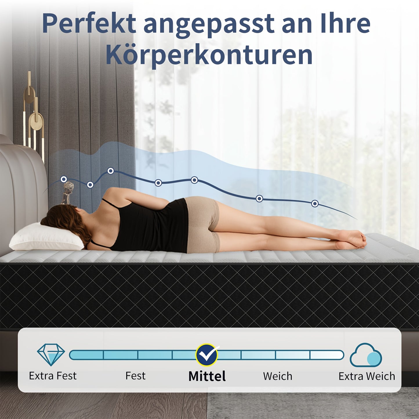 Hybrid Matras – Pocketvering Matras – Traagschuim Matras – Eenpersoonsmatras – Bedmatras 90x190 cm – Medium Tot Extra Stevig – Brandvertragende Polyester Hoes – Drukverlichting en Optimale Ondersteuning