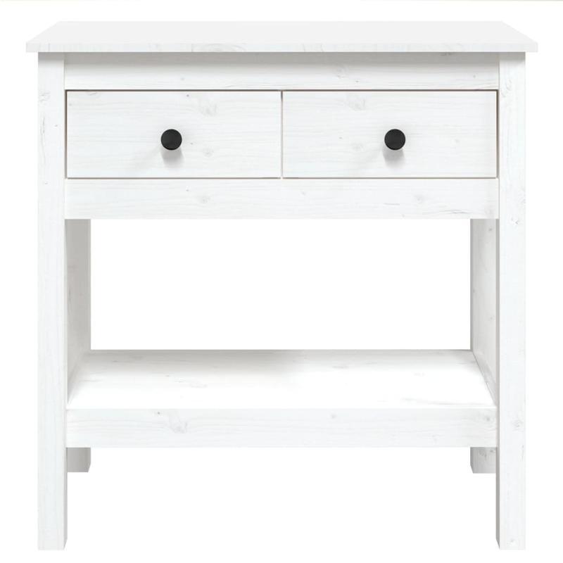 Sidetable – Haltafel – Wandtafel – Console – Opbergtafel – Massief Pijnhout – Vrijstaand Wit – Lade En Open Vak
