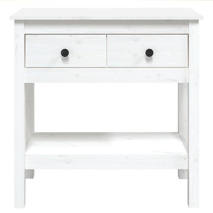 Sidetable – Haltafel – Wandtafel – Console – Opbergtafel – Massief Pijnhout – Vrijstaand Wit – Lade En Open Vak