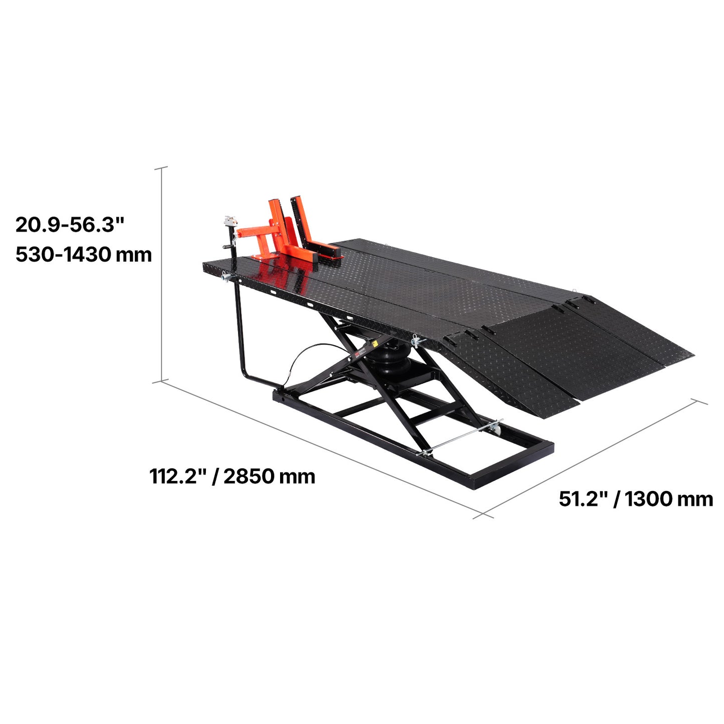 Motorfiets Krik – Motorkrik – Motorlift – Motorhefbrug – Motorheftafel – Pneumatisch – Draagvermogen 680 kg – Verstelbare Hoogte 18-94 cm