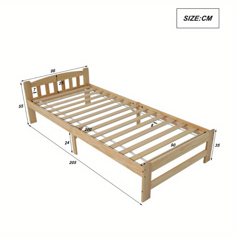 Bedframe – Eenpersoonsbed – Jeugdbed – Logeerbed – Slaapkamerbed – Massief Hout – 90x200 cm – Vooraf Gemonteerd – Lattenbodem – Klassiek Minimalistisch Design