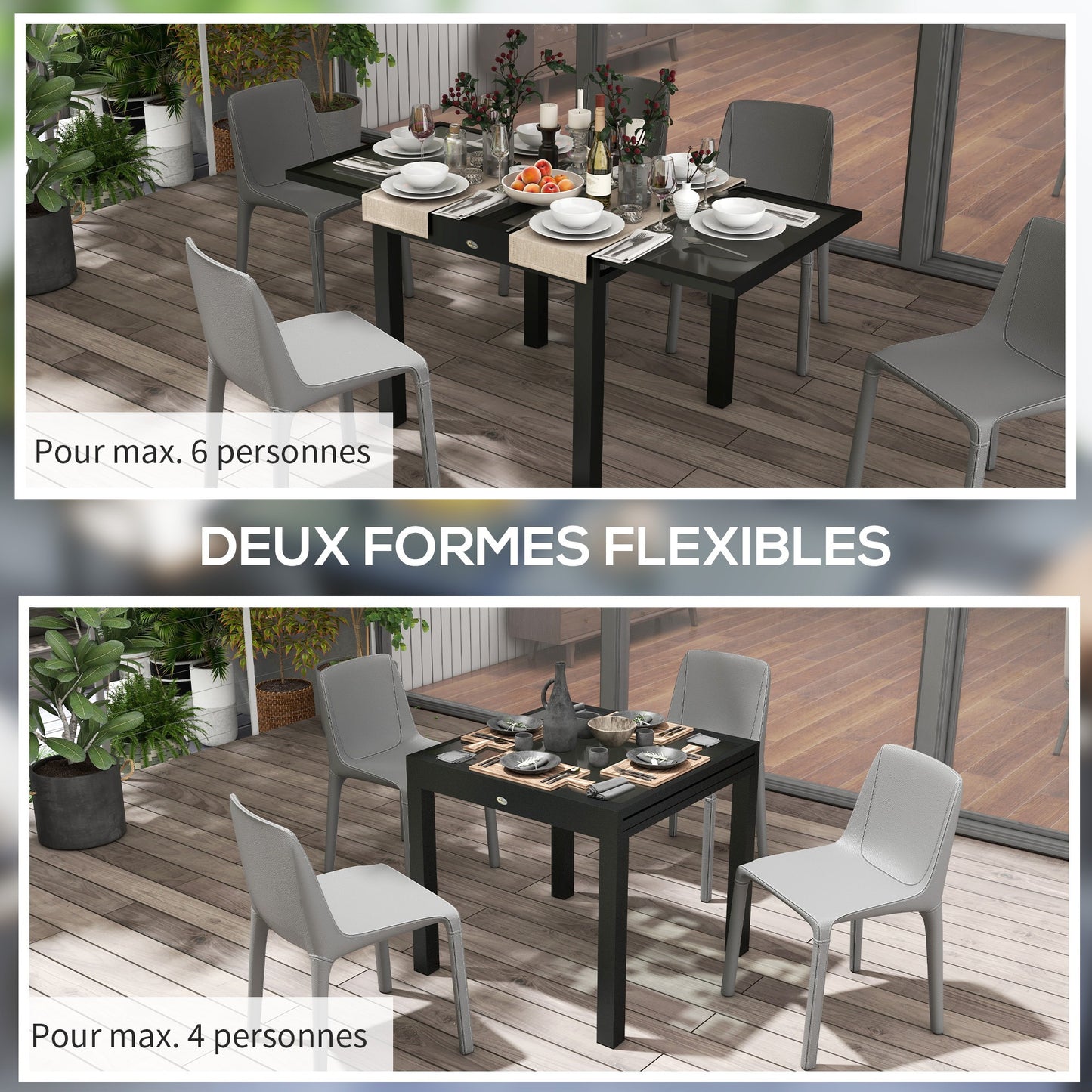 Tuinset Uitbreekbare Tafel – Tuinmeubel – Terrastafel – Uitschuifbare Eettafel – Aluminium Frame – 160x80 cm – Gehard Glasblad