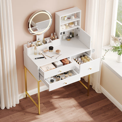 Grote Kaptafel – Make-uptafel – Dressing Table – Toilettafel – Schminktisch – Met 3 Lades en 1 Deur – Inclusief Spiegel en Open Opbergruimte – Wit 80x134x40 cm
