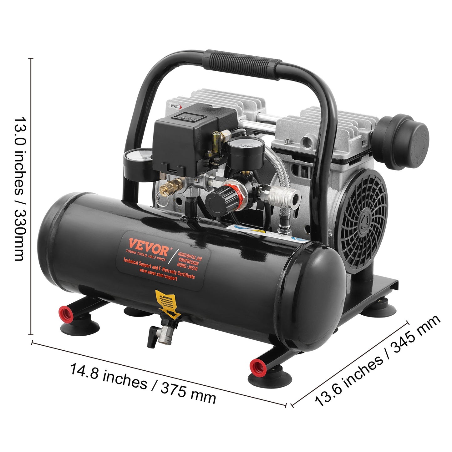 Luchtcompressor – Mini Compressor – Aircompressor – Pneumatische Compressor – Olievrij – Compact en Stil – 635W Motor – 1,5 CFM Bij 90 PSI – Zwart