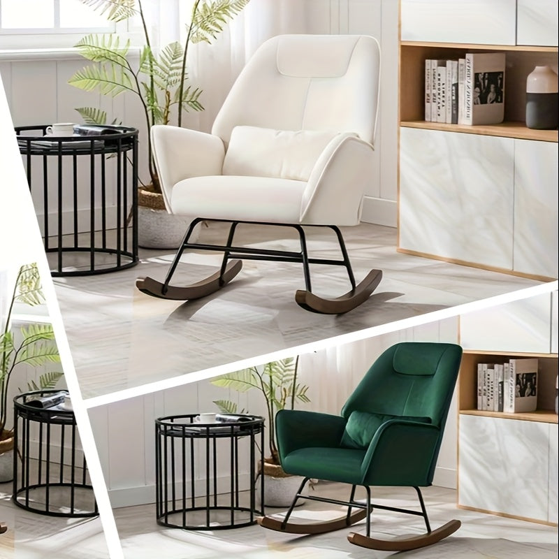 Moderne Schommelstoel – Relaxstoel – Draaifauteuil – Lounge Stoel – Schommelstoel Wit – Ergonomische Hoge Rugleuning – Stevig Metalen Frame
