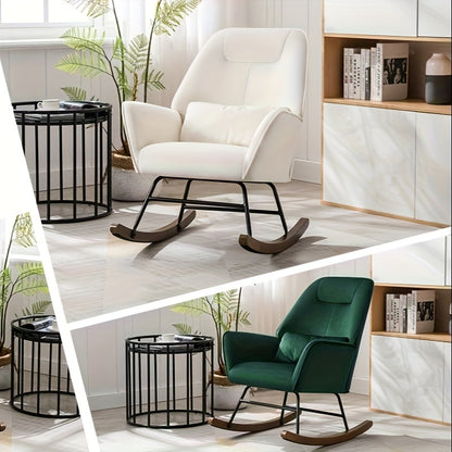 Moderne Schommelstoel – Relaxstoel – Draaifauteuil – Lounge Stoel – Schommelstoel Wit – Ergonomische Hoge Rugleuning – Stevig Metalen Frame