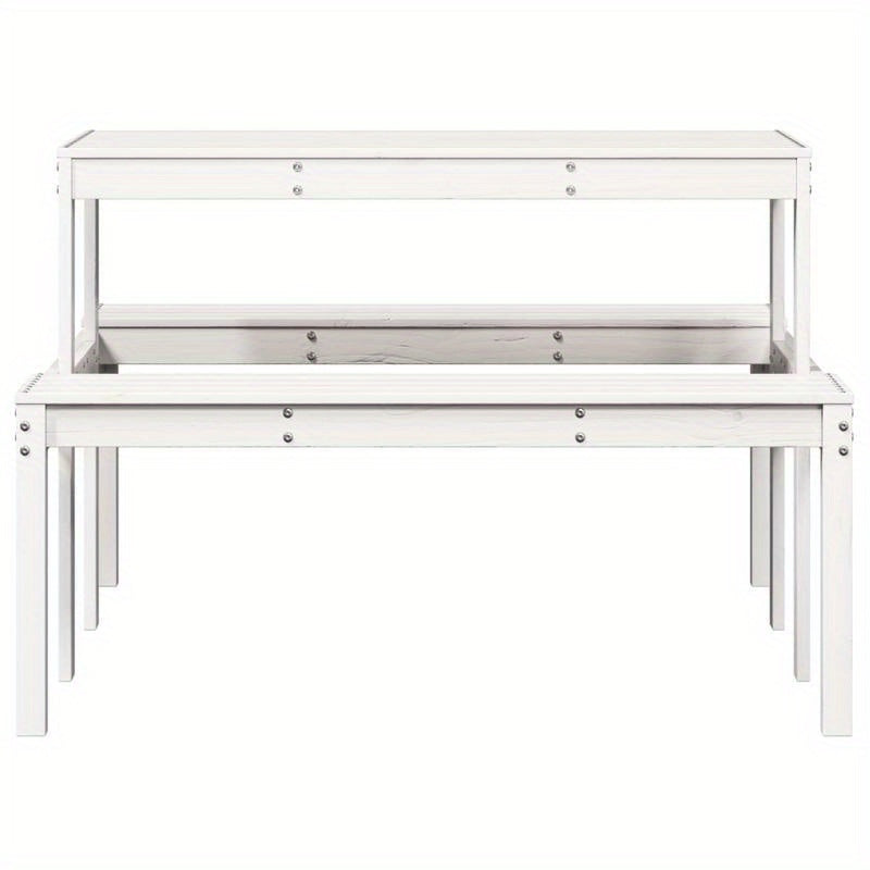 Solid Pine Wood White Modern Picnic Table with White Tabletop & Sturdy A-Frame Legs - Heavy-Duty Portable Design, Durable for Backyard,, Patio, Balcony - Easy Assembly, Low-Maintenance Furniture (110x134x75cm) - Contemporary
