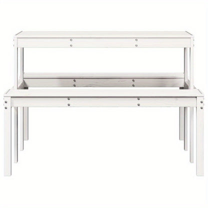 Solid Pine Wood White Modern Picnic Table with White Tabletop & Sturdy A-Frame Legs - Heavy-Duty Portable Design, Durable for Backyard,, Patio, Balcony - Easy Assembly, Low-Maintenance Furniture (110x134x75cm) - Contemporary
