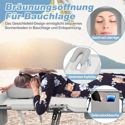 Ligstoel – Relaxstoel – Tuinstoel – Inklapbare Stoel – Ligbed – Stevig Kunststof Frame – Handmatig Verstelbare Rugleuning – Compact Opvouwbaar – Comfortabel Hoofdkussen – Lichtgrijs