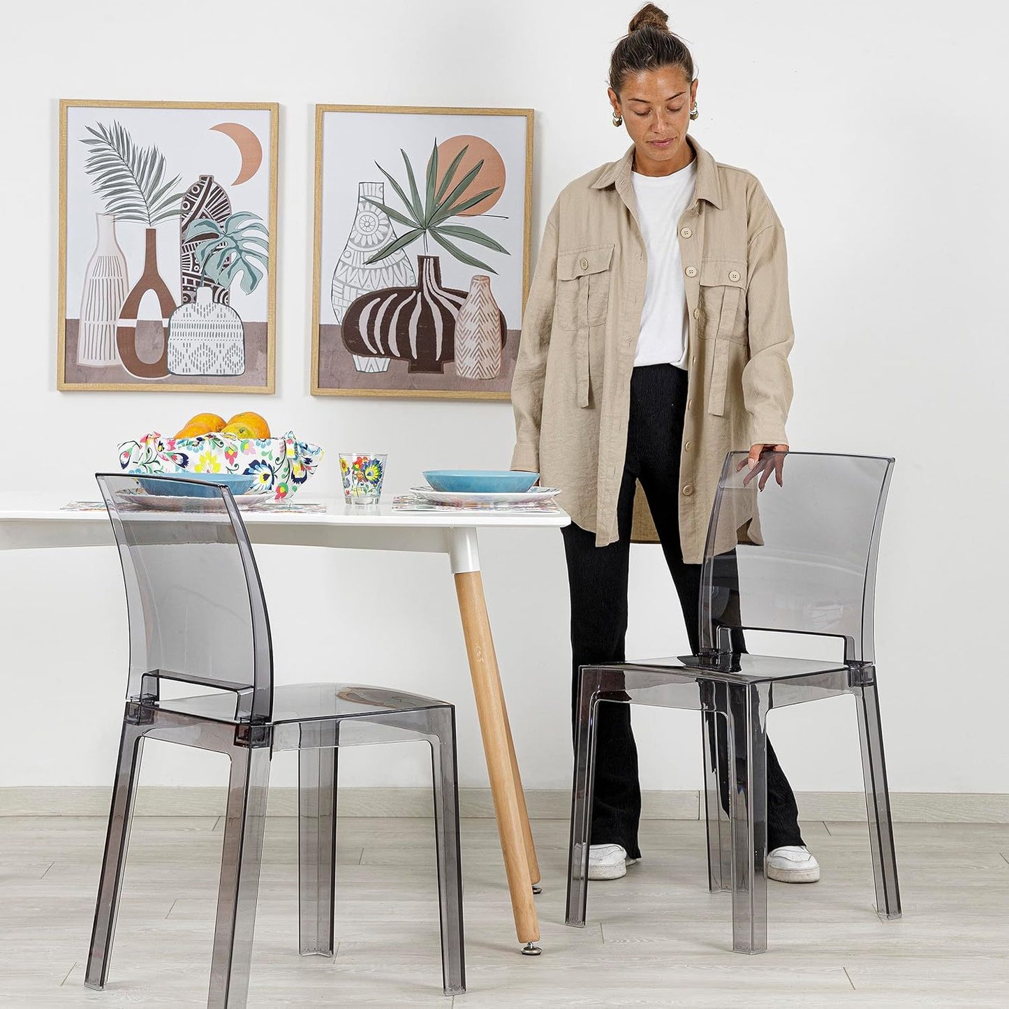 Kunststof Stoel – Transparante Stoel – Kuipstoel – Kruk – Eetkamerstoel – Ergonomische Gebogen Rugleuning – Duurzaam Polycarbonaat – Set van 4