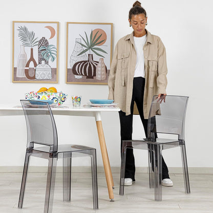Kunststof Stoel – Transparante Stoel – Kuipstoel – Kruk – Eetkamerstoel – Ergonomische Gebogen Rugleuning – Duurzaam Polycarbonaat – Set van 4