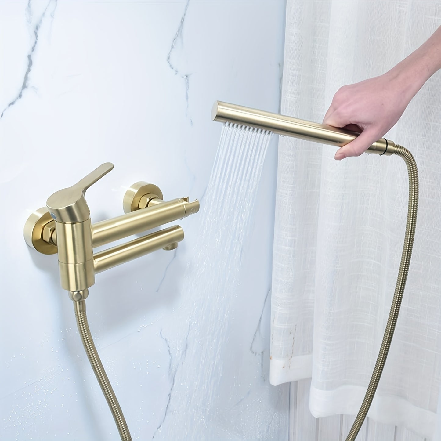 Badkraan – Badmengkraan – Douchekraan – Badthermostaat – Mengkraan – Wandmontage – Met Handdouche – 304 RVS Geborsteld Goud