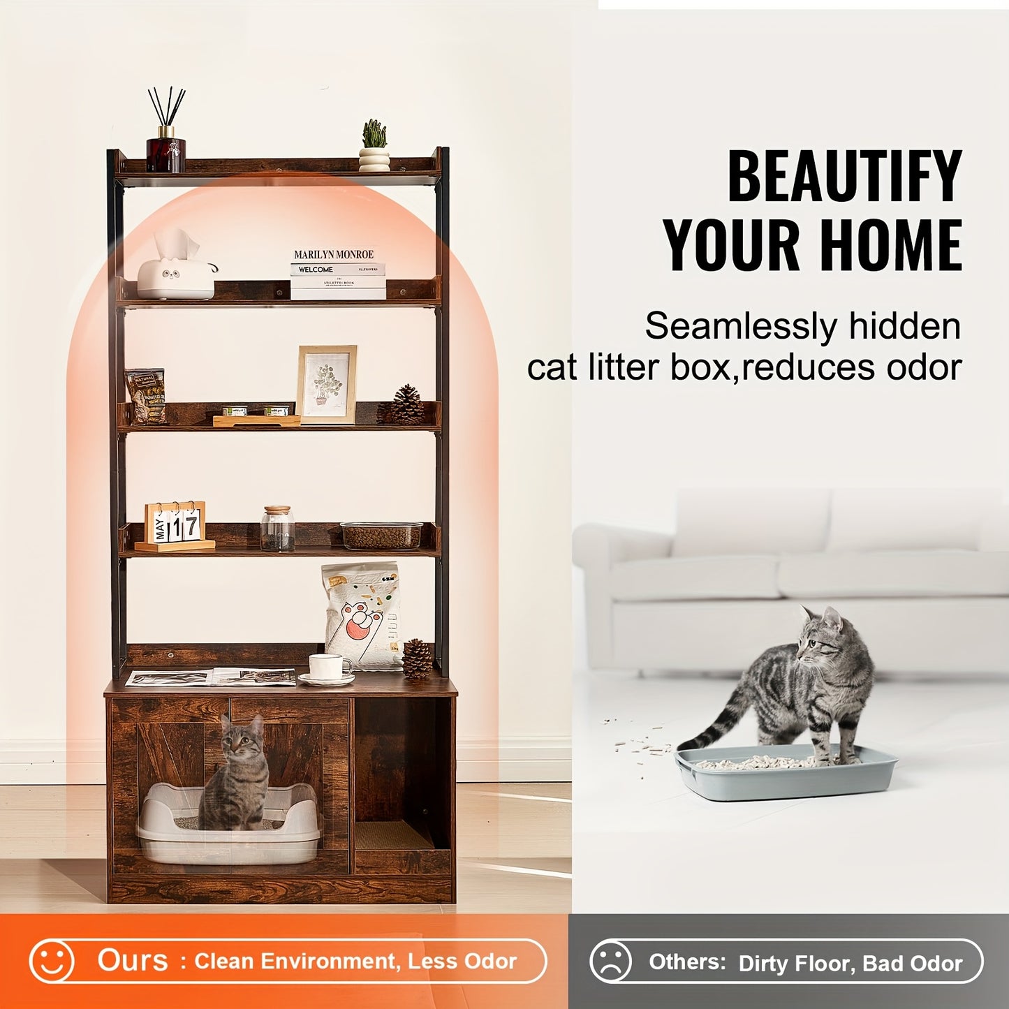 kattenbakhuisje – kattenbakombouw – kattenbakmeubel – kattenkast – kattenhuis – met 4 opberglades – stevig hout en metaal – geurwerend & stijlvol design