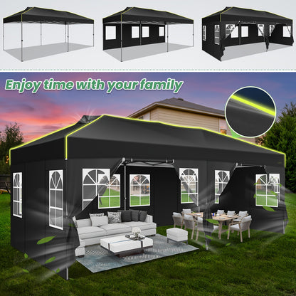 Pop-up Partytent 3x6m – Vouwtent – Evenementtent – Feesttent – Marktstand – Zes Afneembare Zijwanden – Fluorescerende Strepen