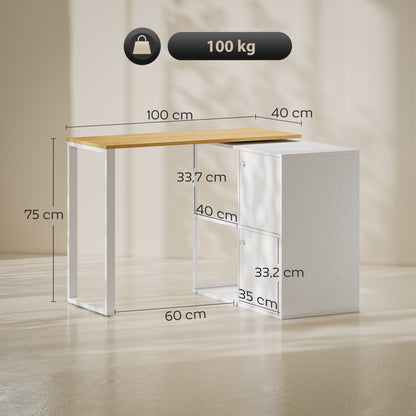 L-Vormig Bureau – Hoekbureau – Werkplek – Computertafel – Thuiswerkplek – Wit – 360° Draaibare Hoek – 2 Afsluitbare Kasten & 2 Open Planken – Compact 150x40x75 CM