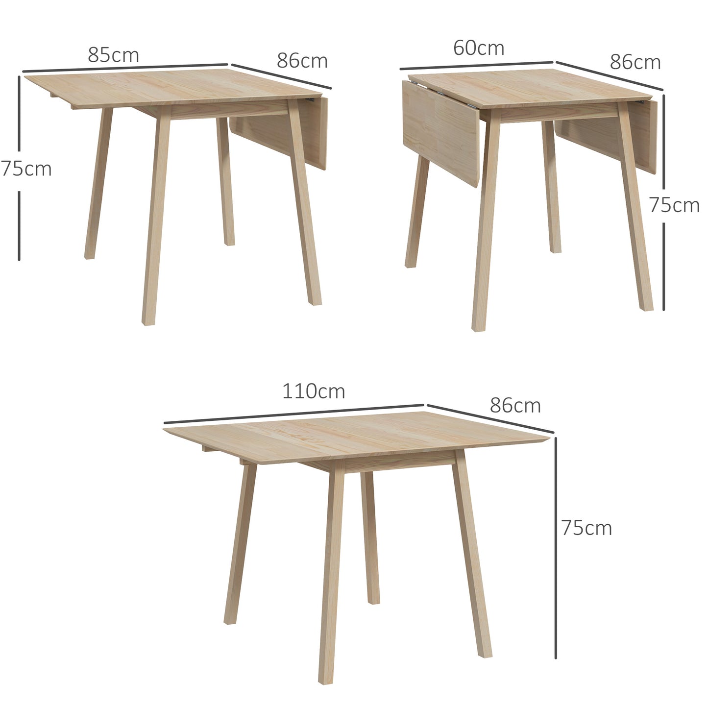 Uitklaptafel – Klaptafel – Inklapbare Tafel – Vouwtafel – Eettafel – Massief Grenenhout – 2 Uitklapbare Zijvlakken 110x86x75 cm