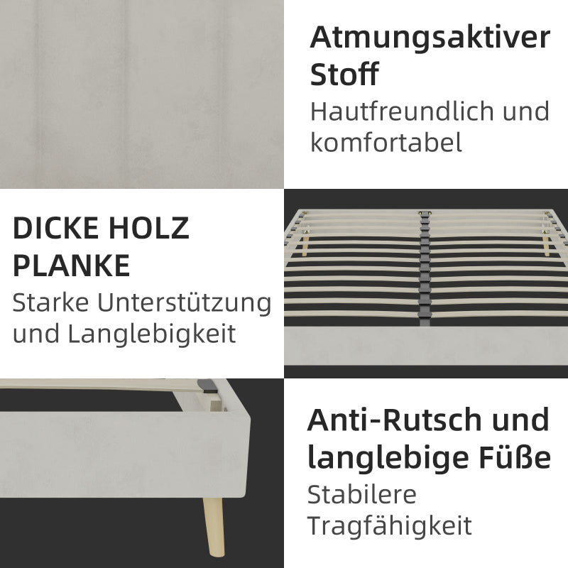 Bedframe – Bed – Tweepersoonsbed – Platformbed – Slaapbank – Gestoffeerd – 160x200 cm – Beige Velvet – Stabiel Metalen Frame – Eenvoudige Montage