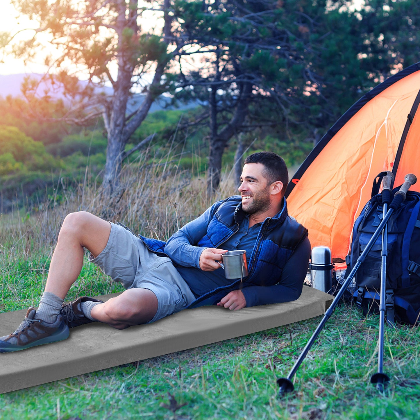 Campingmatras – Slaapmat – Luchtbed – Logeermatras – Yogamat – Extra Dik Memory Foam – Waterdicht Met Antislip Bodem