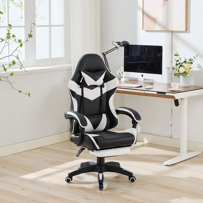 360° Rotating Racing Car Design Lounge Chair, Gaming Chair, High-back Office Chair, Height Adjustable, with Wheels, Footrest, Headrest And Lumbar Support.