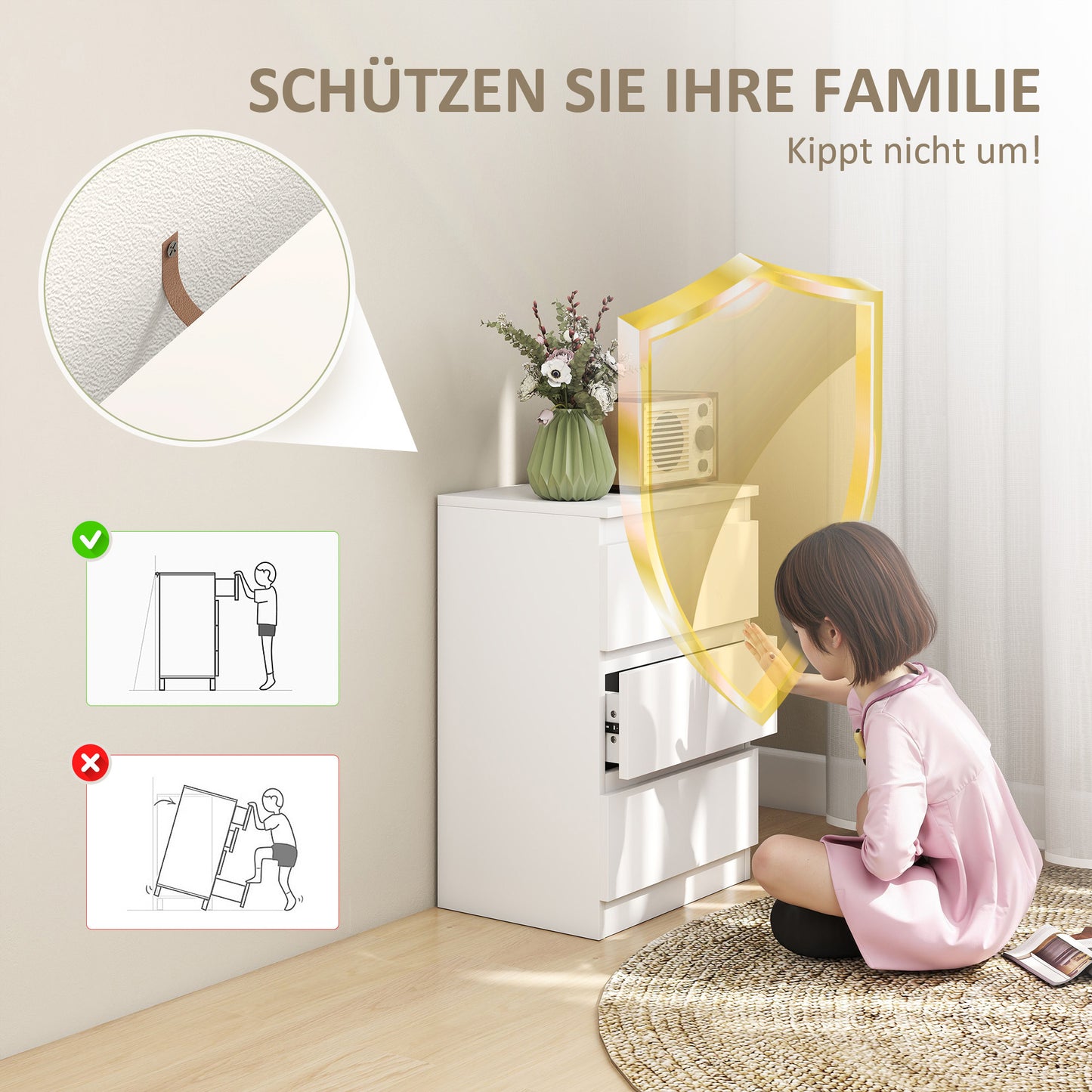 Nachtkastjes – Bijzettafel – Bijkastje – Bedkastje – Nachtmeubel – Set Van 2 – Wit – 3 Lades Per Kast – Compact 40x30x59,5 cm