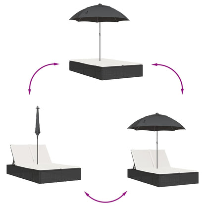 2-Persoons Ligstoel – Tuinstoel – Loungestoel – Buitenstoel – Balkonstoel – Verstelbare Rugleuning – Kantelbare Parasol
