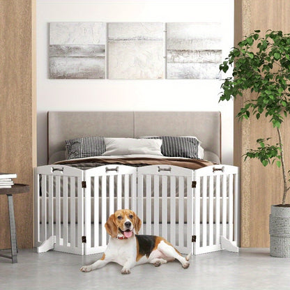 Hondenhek – Puppyhek – Hondenbarrière – Huisdierhek – Hondenafscheiding – Vouwdeur Met 4 Panelen – Anti-Slip Voetjes – Modern Wit Design – Stevig En Gemakkelijk Te Monteren