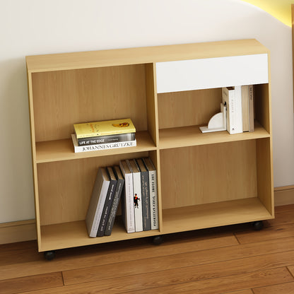 Boekenkast – Opbergkast – Vakkenkast – Stellingkast – Open Kast – Bamboe Materiaal – 6 Planken + Verborgen Deurtje – Vrijstaand – 69 cm Hoog – Natuurlijk Beige/Wit – 3,2 Kubieke Voet Opbergruimte – Modern Minimalistisch Design