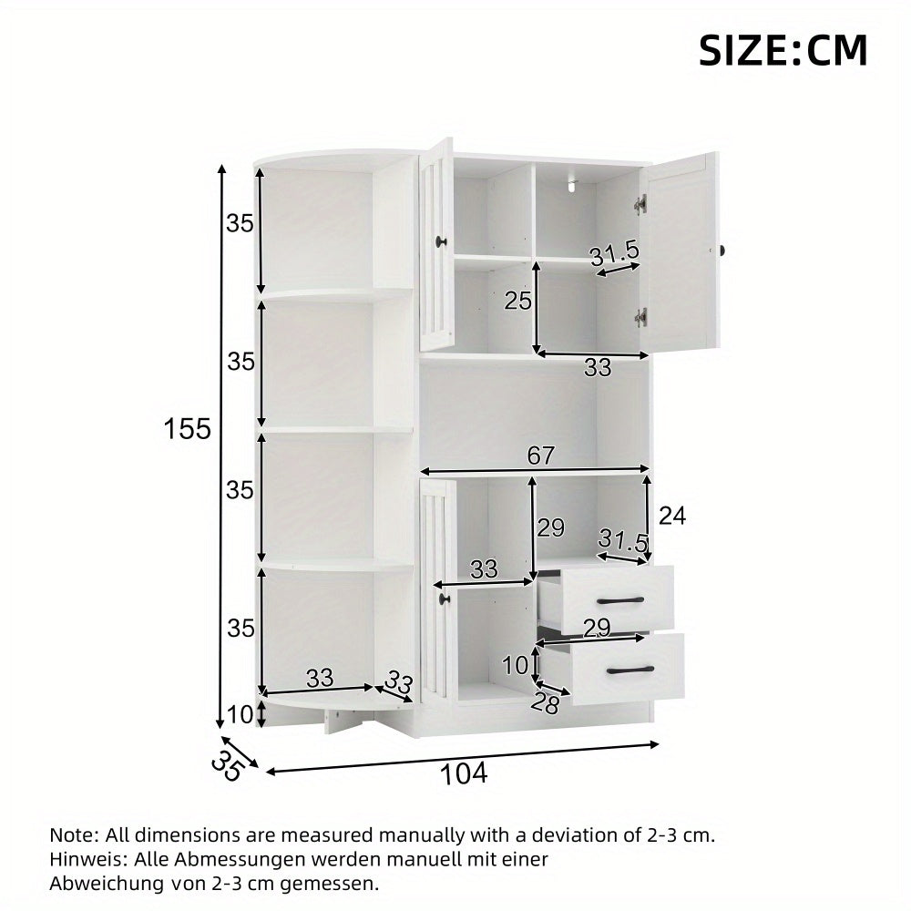 Hoekkast – Opbergkast – Hoekmeubel – Kast – Ladekast – Wit – 14 Opbergvakken – Ruimtebesparend Design – 104x35x155 cm – Stevige Duurzame Constructie