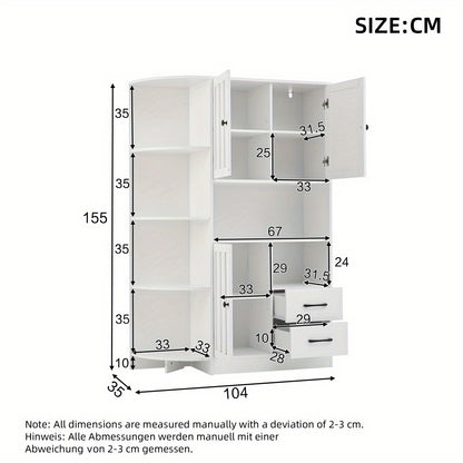 Hoekkast – Opbergkast – Hoekmeubel – Kast – Ladekast – Wit – 14 Opbergvakken – Ruimtebesparend Design – 104x35x155 cm – Stevige Duurzame Constructie