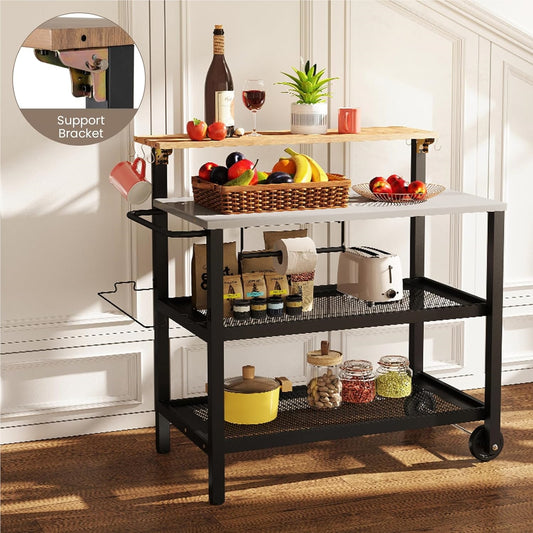 Barbecue Trolley – Barbecuewagen – Buitenkeuken Trolley – Grill Trolley – Pizza Oven Trolley – Uitklapbare Werktafel – Weerbestendig Metalen Frame