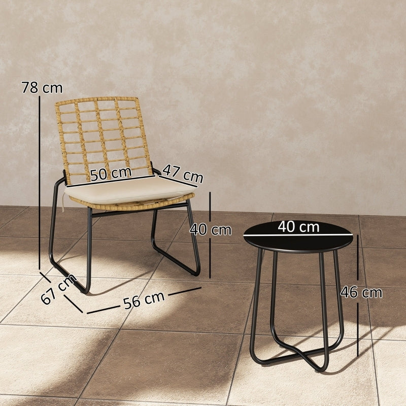 3-delige Rattan Tuinset – Balkonset – Loungeset – Buitenmeubels – Tuinmeubelen – Weerbestendig Rattan – Inklapbare Stapelstoelen – Beige