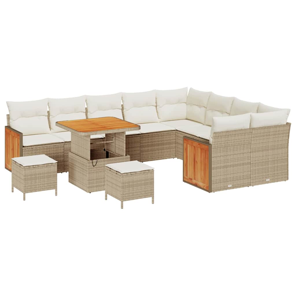 Tuinbank – Tuinmeubel – Garden Sofa – Buitenbank – Terrasbank – Beige en Crèmewit – Poly Rattan en Massief Acaciahout – Weerbestendig en Comfortabel
