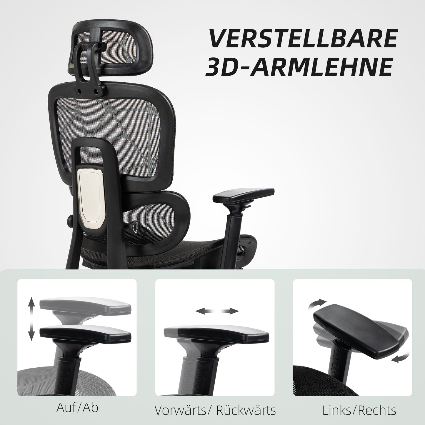 Ergonomische Bureaustoel – Bureaustoel Office Chair – Werkstoel – Gaming Stoel – Zwarte Mesh Bureaustoel – Verstelbare Hoofdsteun En Armleuningen – Ademend Mesh Stof