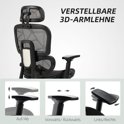 Ergonomische Bureaustoel – Bureaustoel Office Chair – Werkstoel – Gaming Stoel – Zwarte Mesh Bureaustoel – Verstelbare Hoofdsteun En Armleuningen – Ademend Mesh Stof