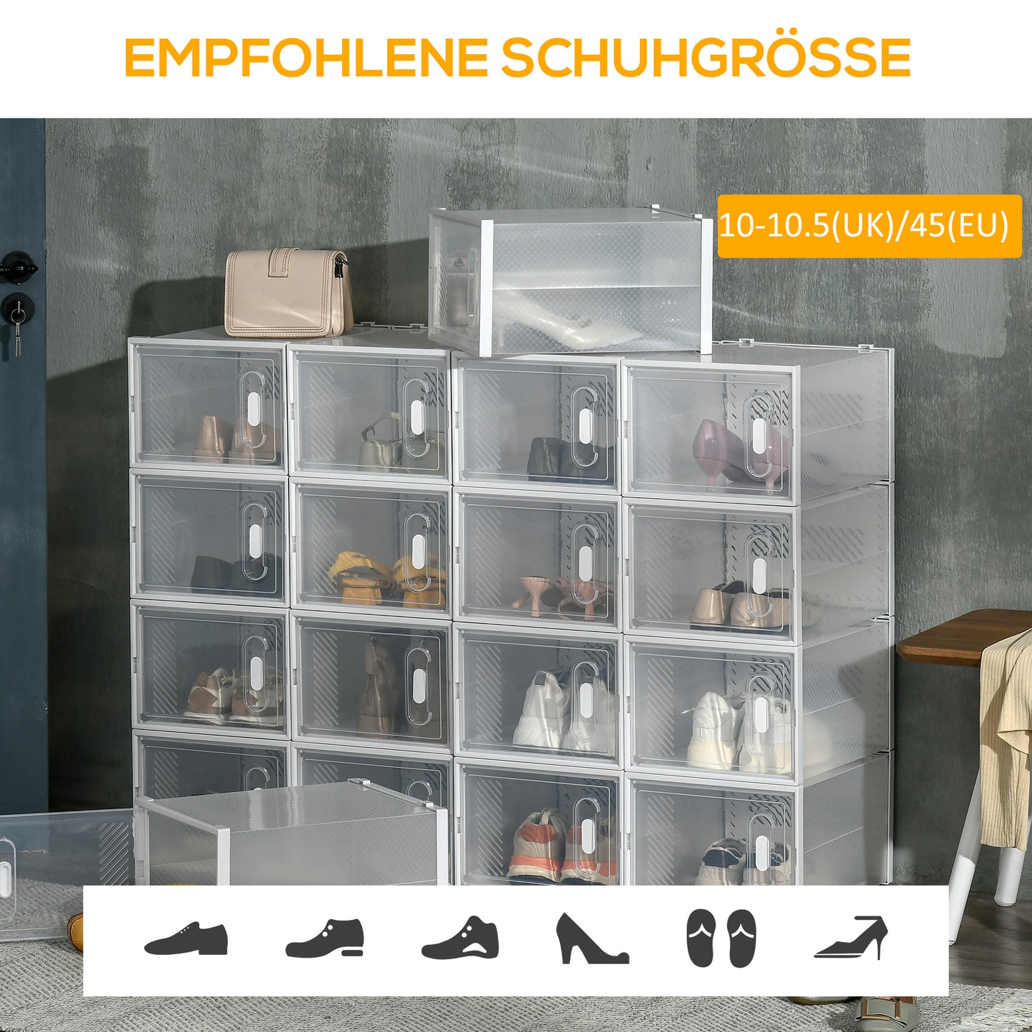 Schoenendozen – Schoenenopberger – Schoenendoos – Schoenendozen Stapelbaar – Schoenendozen Transparant – Set Van 18 – Magnetische Deuren – Ruimtebesparend Design