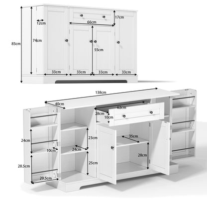 Buffetkast – Opbergkast – Dressoir – Keukenkast – Kast Met Lade – 138 Cm Breed – Kantelbeveiliging – Verstelbare Planken – Wit