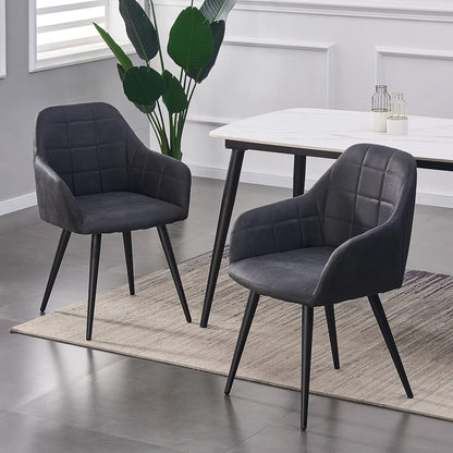 Eetkamerstoel – Kuipstoel – Set Van 2 – Designer Stoel – Keukenstoel – Kunstleer – Metalen Poten – Zithoogte 82 cm
